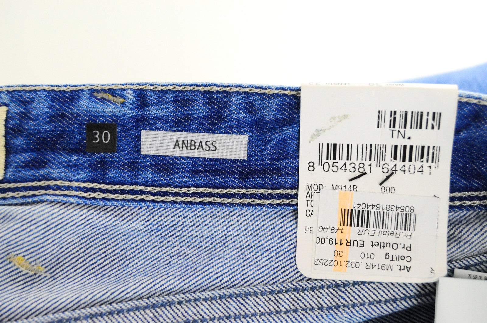 REPLAY Anbass Men's Blue Slim Jeans W30/L32 Distressed Cotton Washed Denim