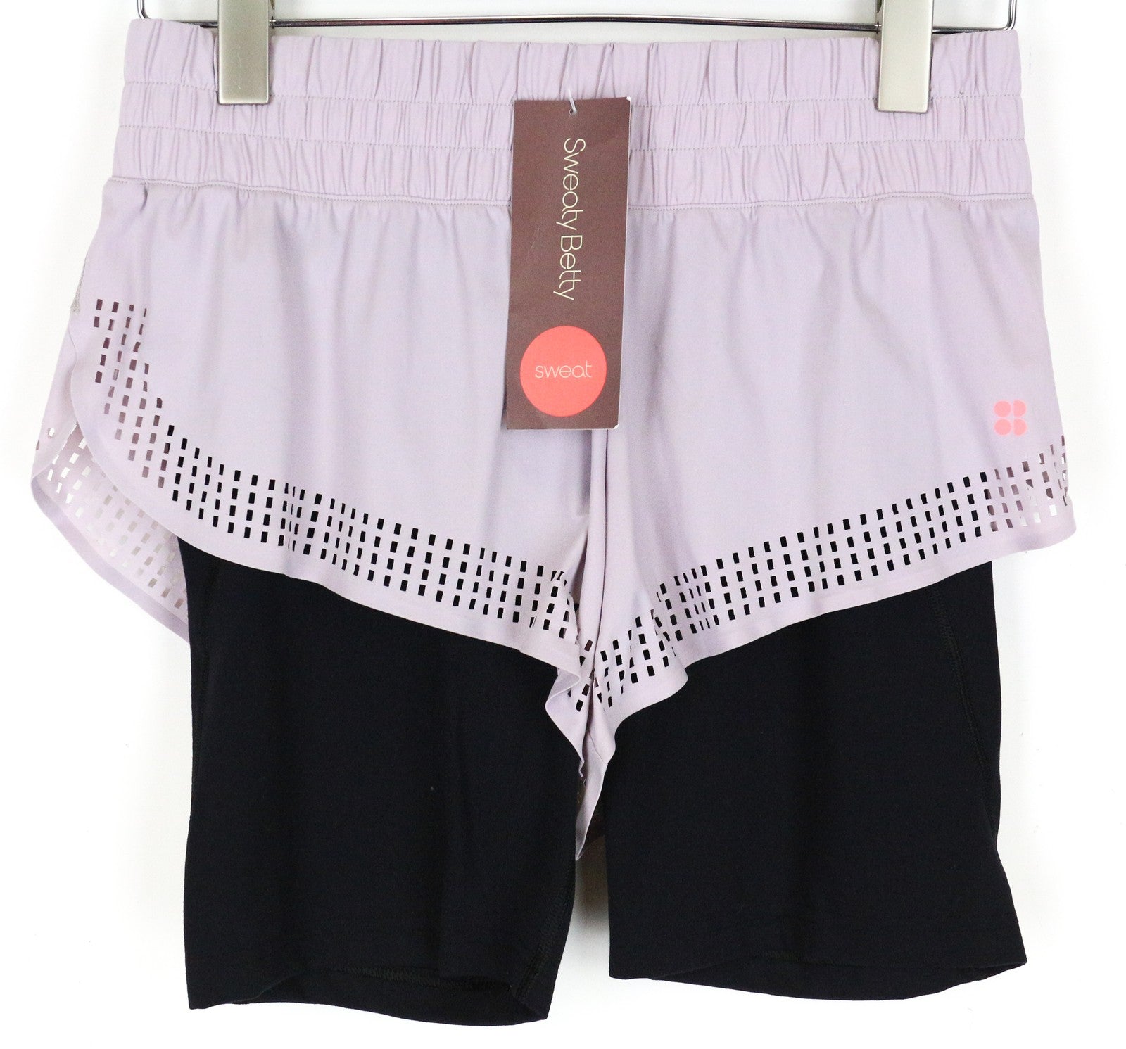 SWEATY BETTY Women's Layered Shorts S Black Purple Aerial 2in1 Activewear Gym