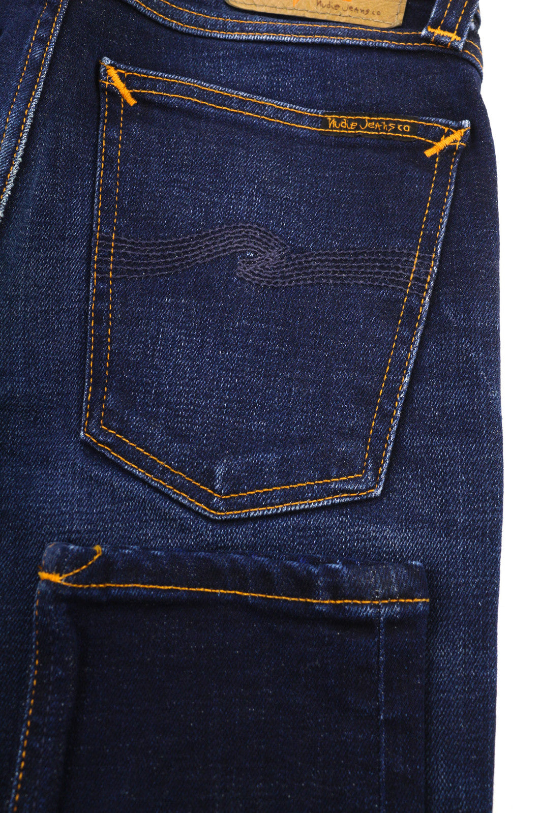 NUDIE Skinny Lin Women Jeans W26/L32 Dark Deep Worn Zip Fly Logo Washed Denim