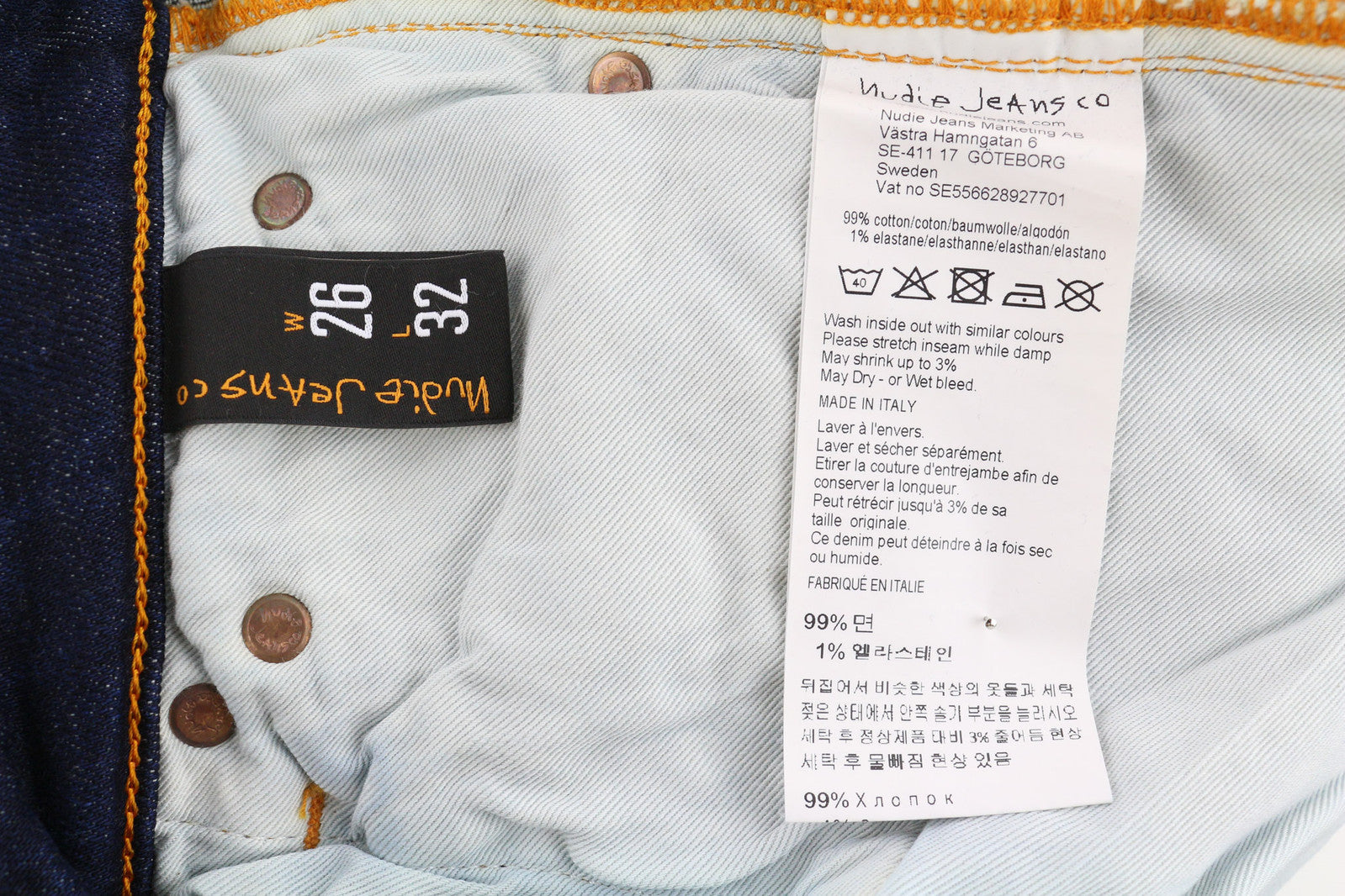 NUDIE Skinny Lin Women Jeans W26/L32 Dark Deep Worn Zip Fly Logo Washed Denim