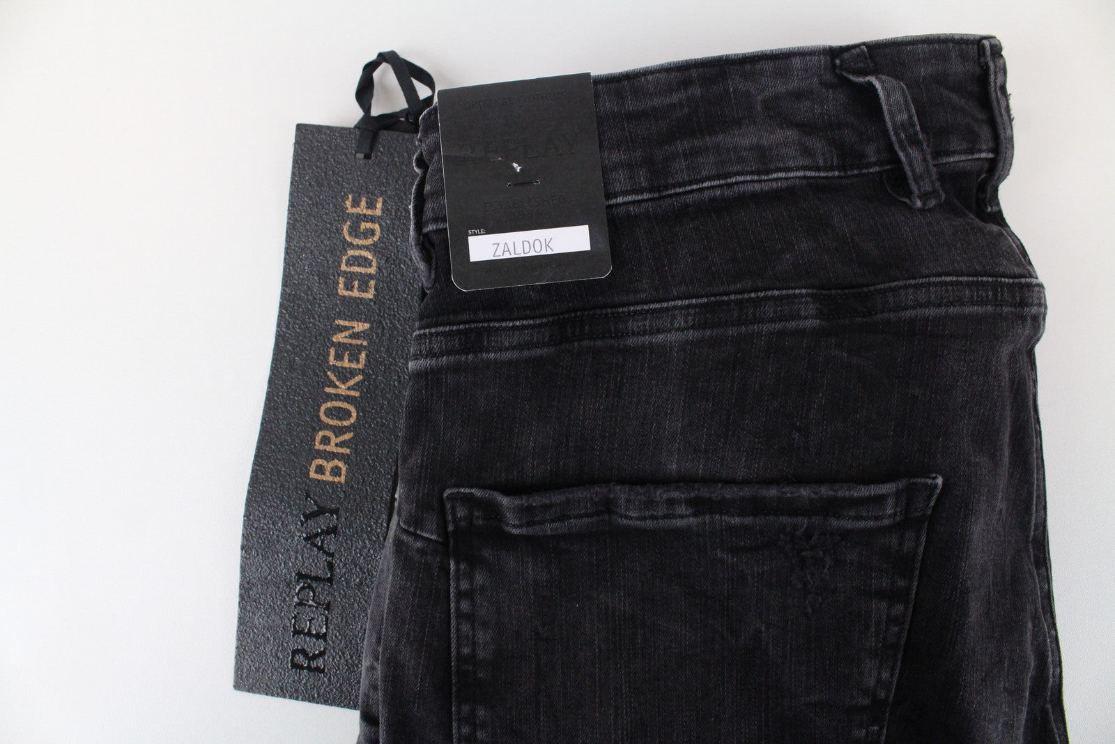 REPLAY Zaldok Men's Grey Skinny Jeans W30/L30 Cotton Stretch Ripped Denim