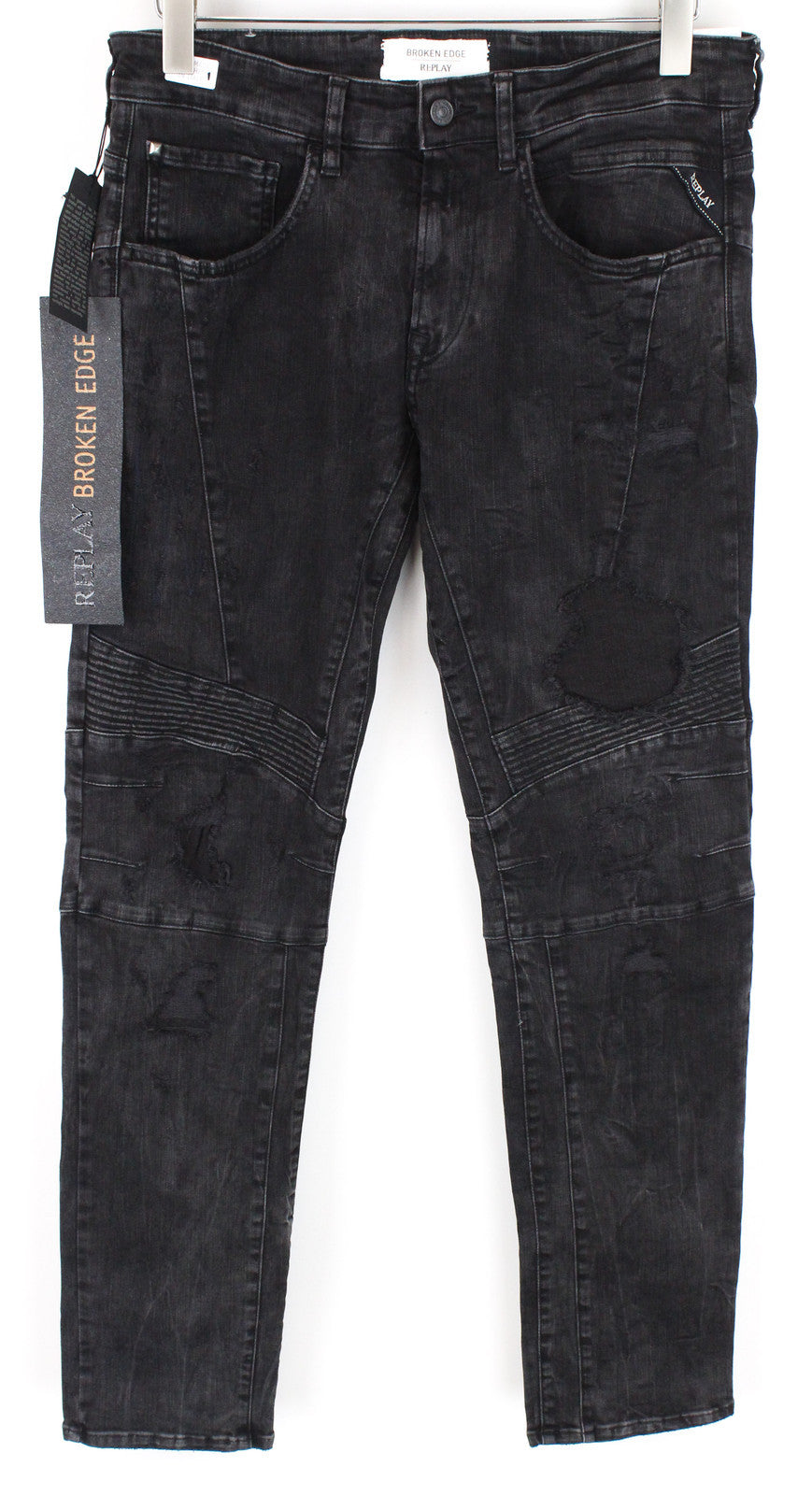 REPLAY Zaldok Men's Grey Skinny Jeans W30/L30 Cotton Stretch Ripped Denim