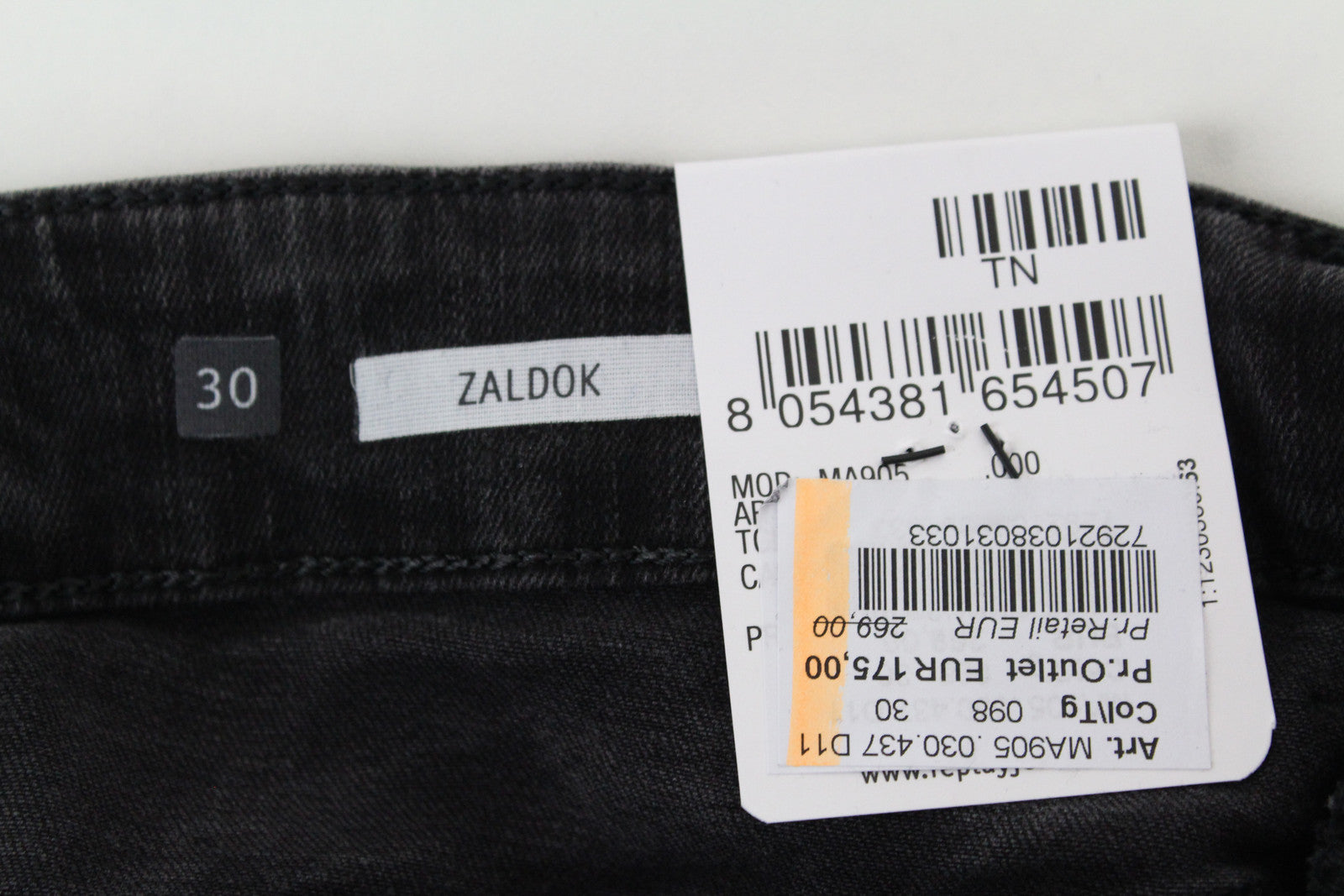 REPLAY Zaldok Men's Grey Skinny Jeans W30/L30 Cotton Stretch Ripped Denim