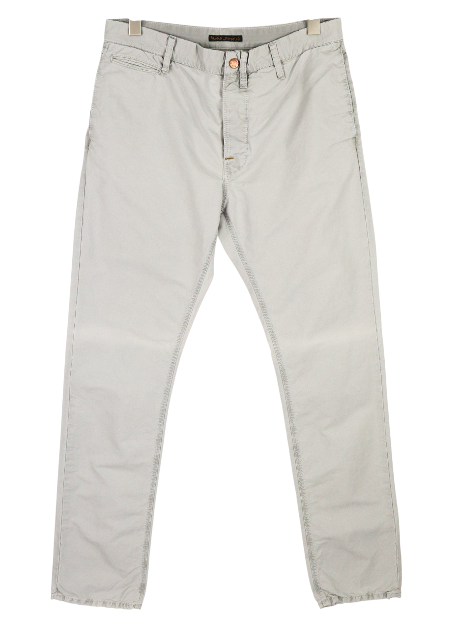 NUDIE JEANS Khaki Regular Men Trousers W32/L34 Organic Cotton Moon Dust Chino