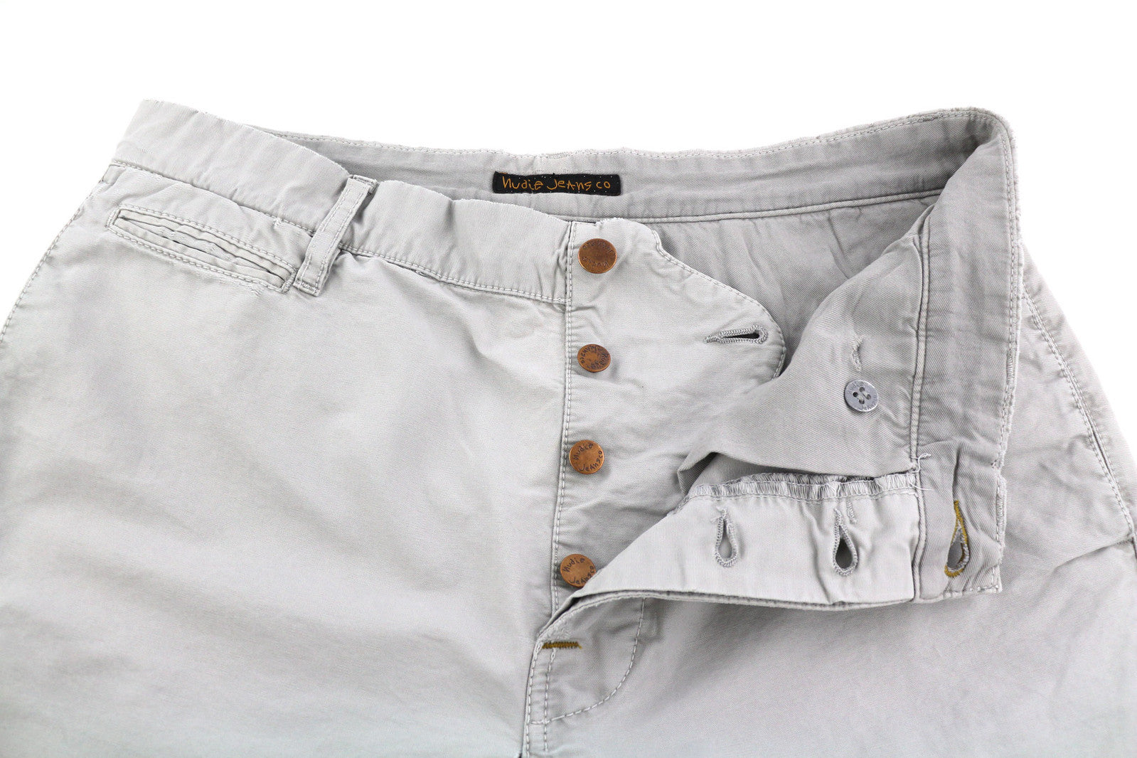 NUDIE JEANS Khaki Regular Men Trousers W32/L34 Organic Cotton Moon Dust Chino