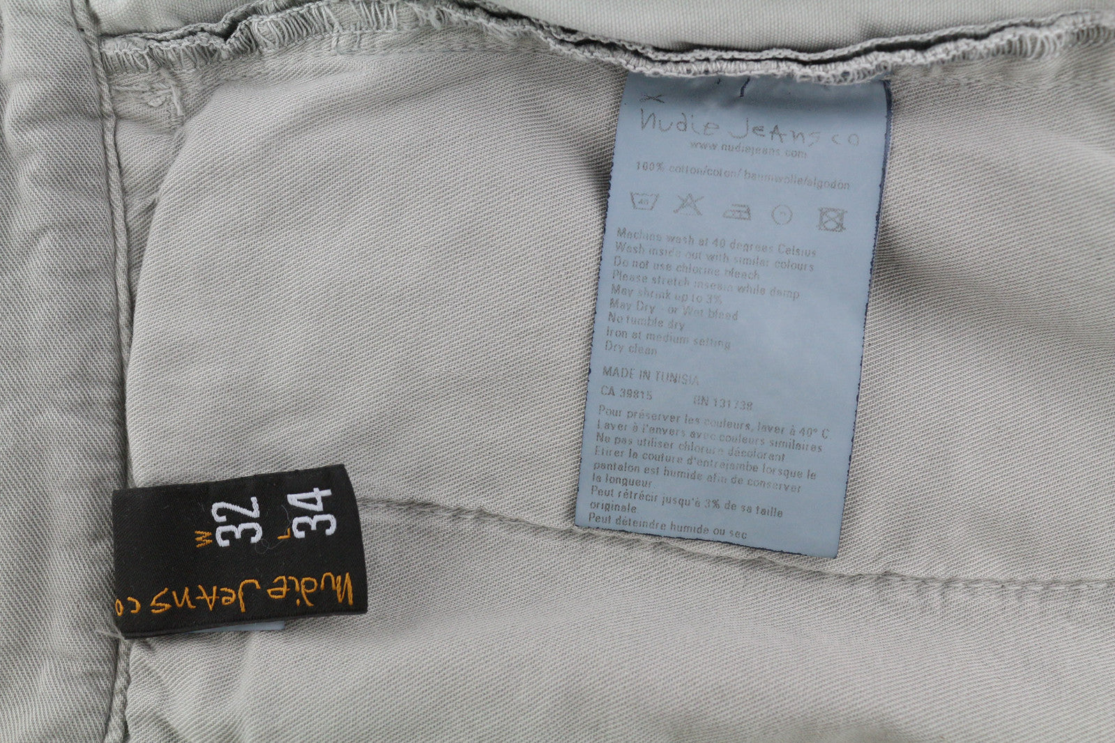 NUDIE JEANS Khaki Regular Men Trousers W32/L34 Organic Cotton Moon Dust Chino