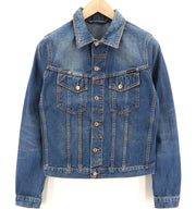 NUDIE JEANS Terry Recycle Worn In Mens Jacket S Blue Faded Cotton Denim Unlined