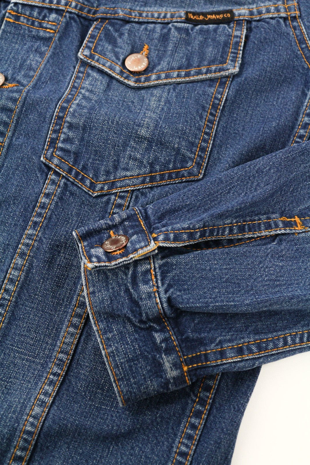 NUDIE JEANS Terry Recycle Worn In Mens Jacket S Blue Faded Cotton Denim Unlined