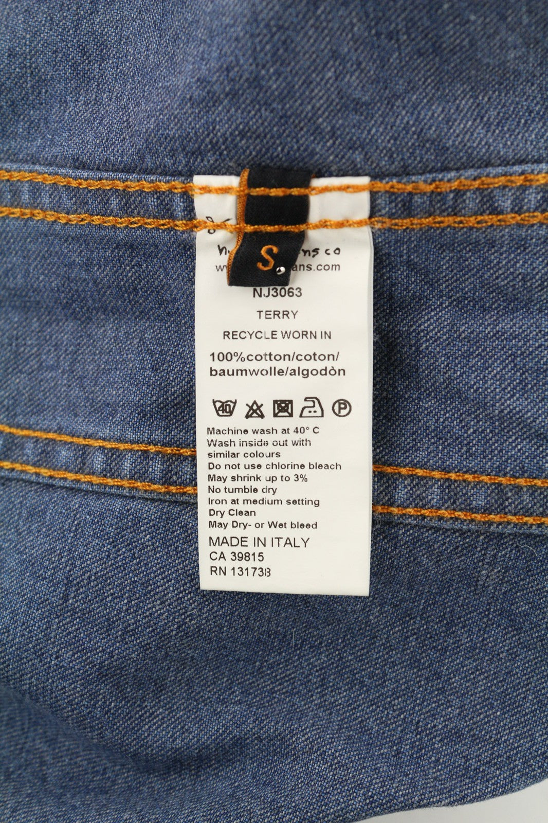 NUDIE JEANS Terry Recycle Worn In Mens Jacket S Blue Faded Cotton Denim Unlined