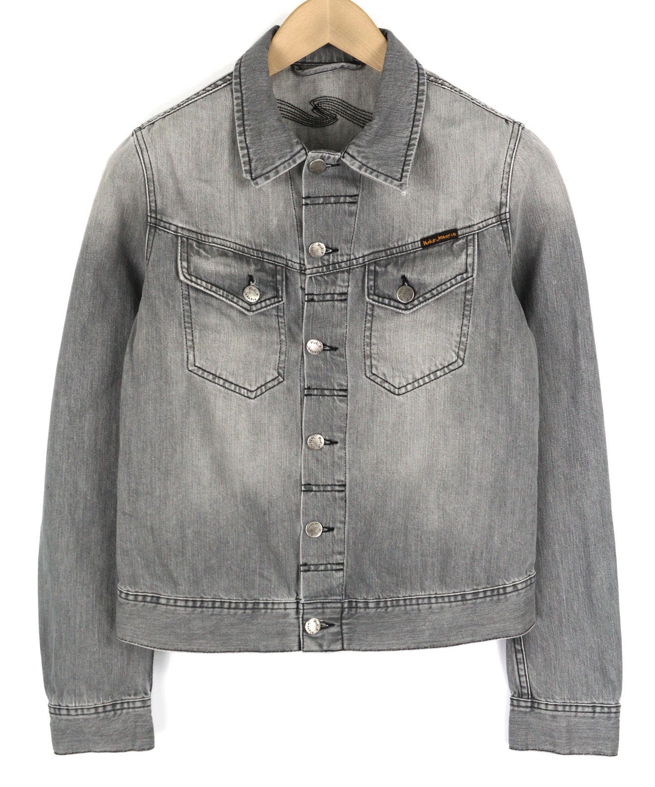 NUDIE Conny Men Jacket S Sunbleached Black Button Up Neck Cotton Washed