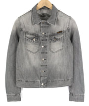 NUDIE Conny Men Jacket S Sunbleached Black Button Up Neck Cotton Washed