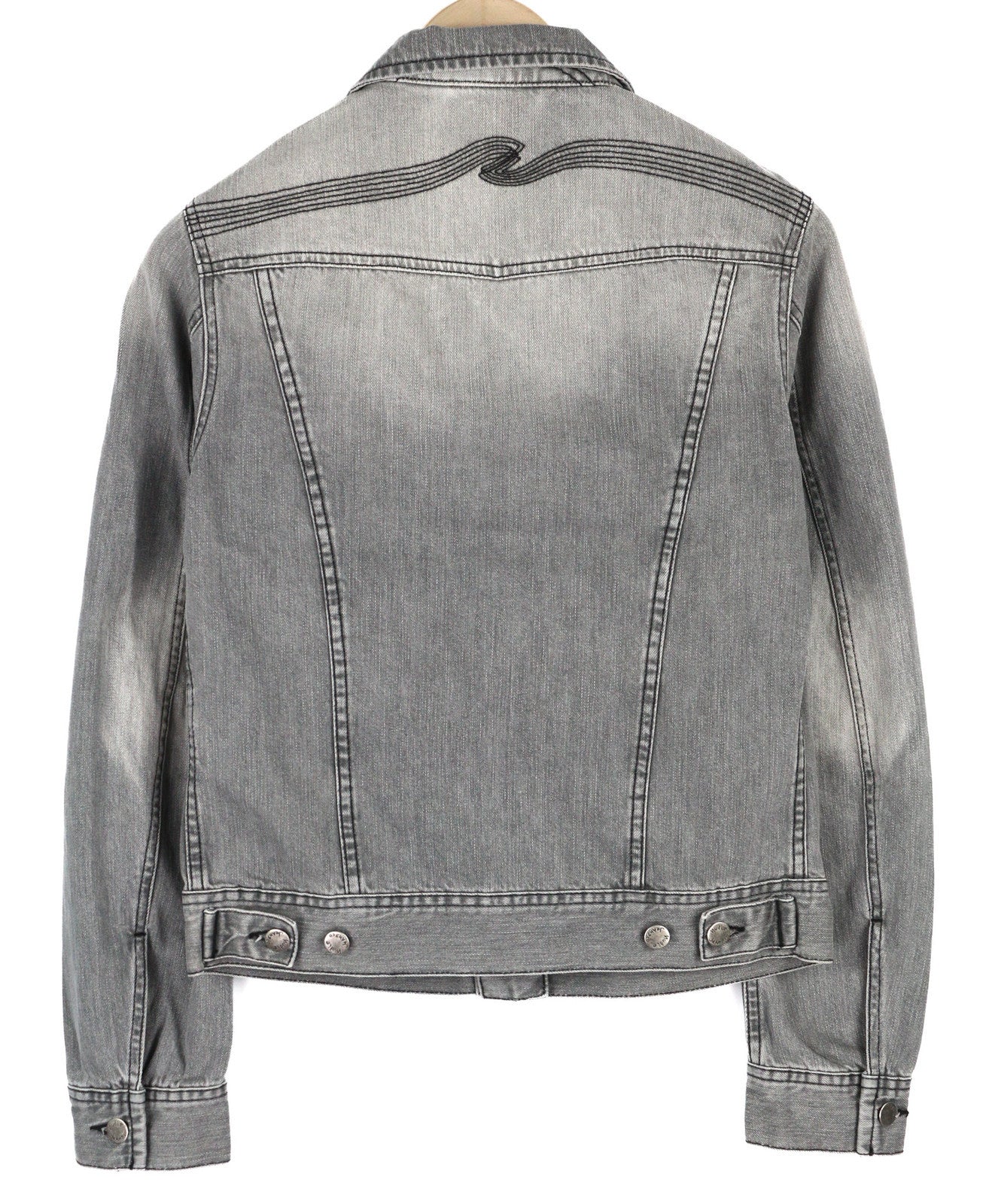 NUDIE Conny Men Jacket S Sunbleached Black Button Up Neck Cotton Washed