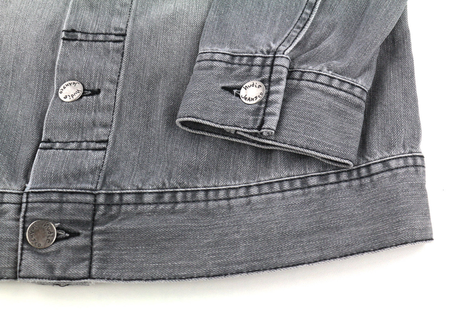 NUDIE Conny Men Jacket S Sunbleached Black Button Up Neck Cotton Washed