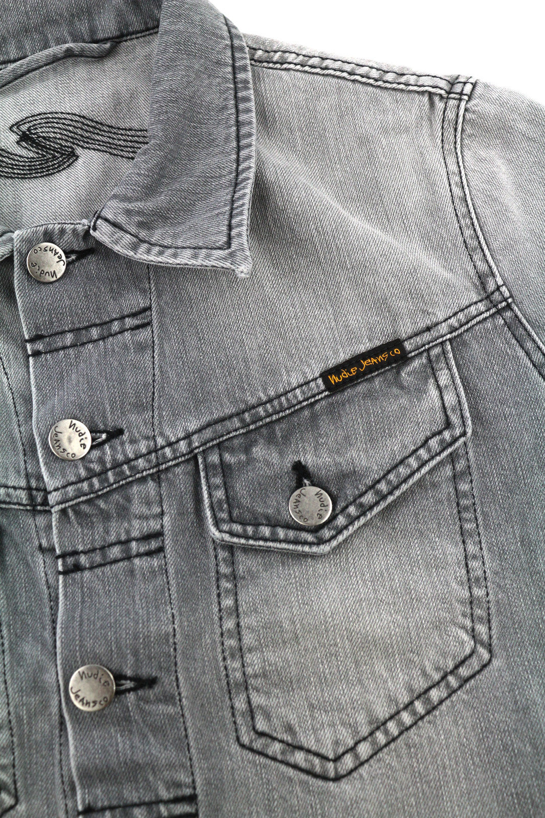 NUDIE Conny Men Jacket S Sunbleached Black Button Up Neck Cotton Washed