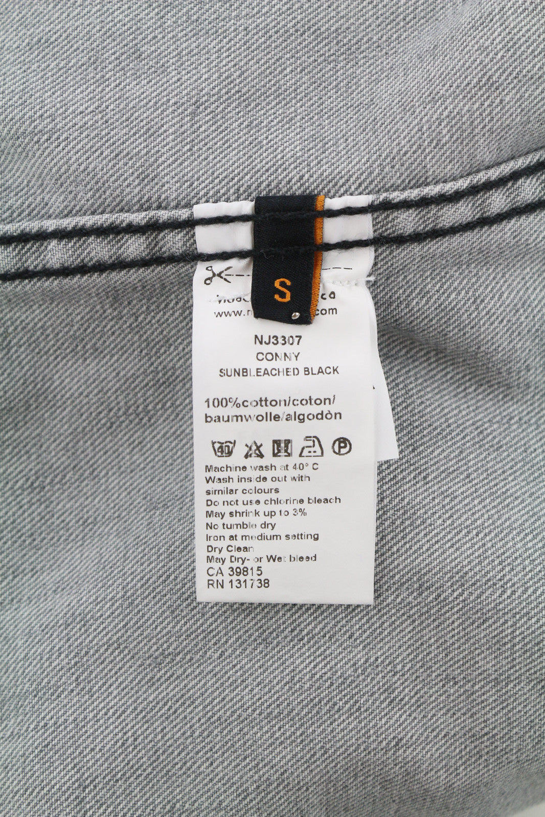 NUDIE Conny Men Jacket S Sunbleached Black Button Up Neck Cotton Washed