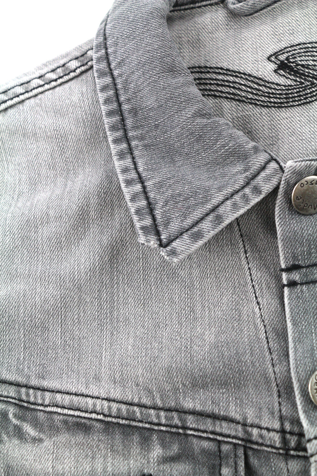 NUDIE Conny Men Jacket S Sunbleached Black Button Up Neck Cotton Washed