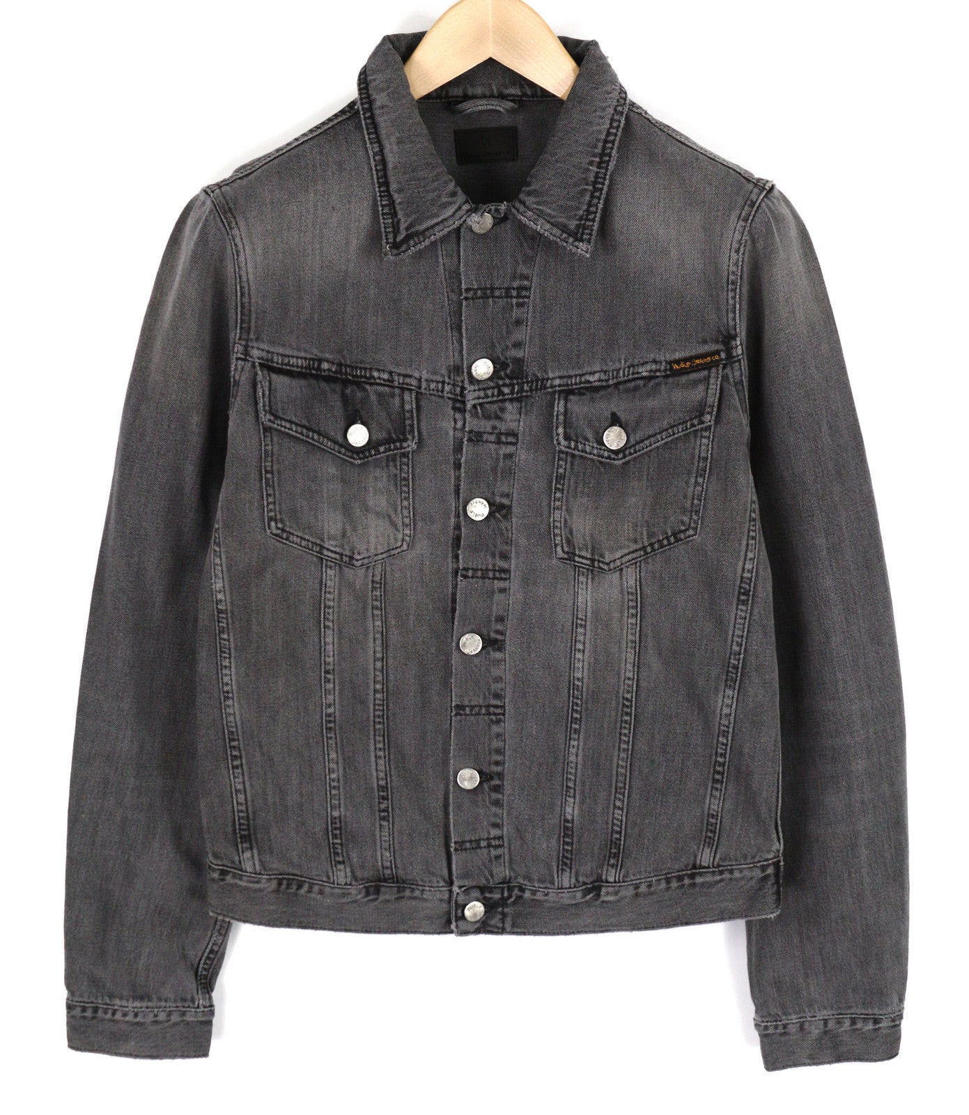 NUDIE Billy Men Jacket M Desolation Grey Neck Button Up Pockets Denim Mid