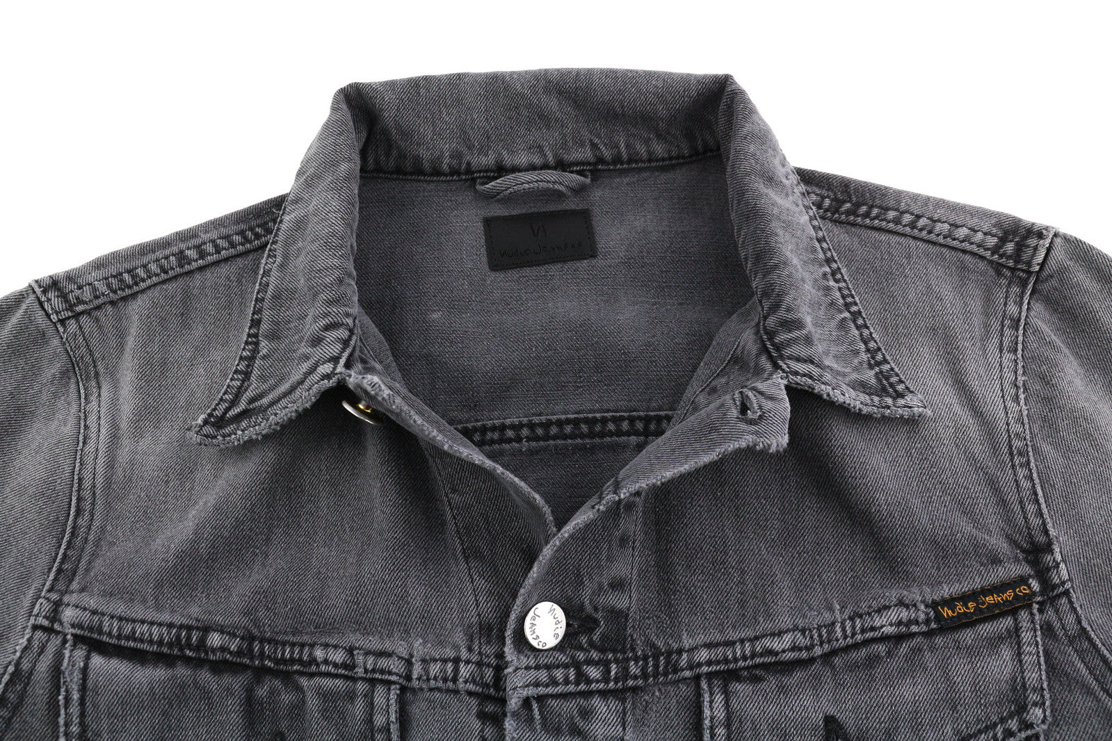 NUDIE Billy Men Jacket M Desolation Grey Neck Button Up Pockets Denim Mid