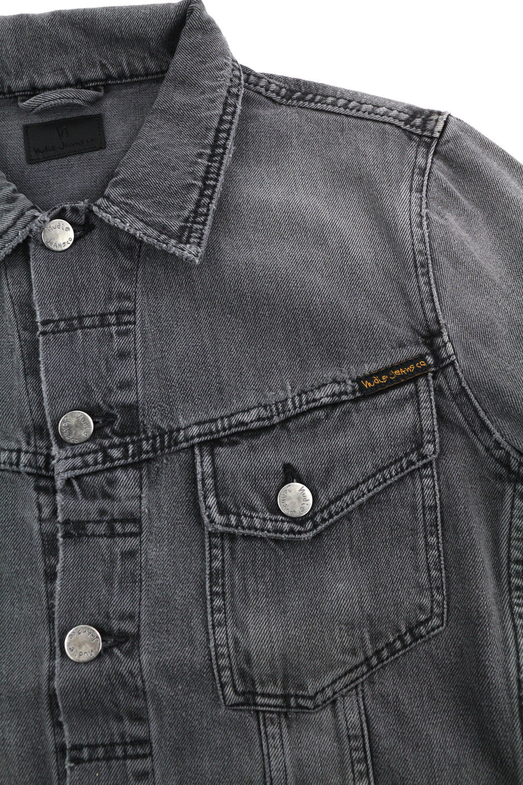 NUDIE Billy Men Jacket M Desolation Grey Neck Button Up Pockets Denim Mid