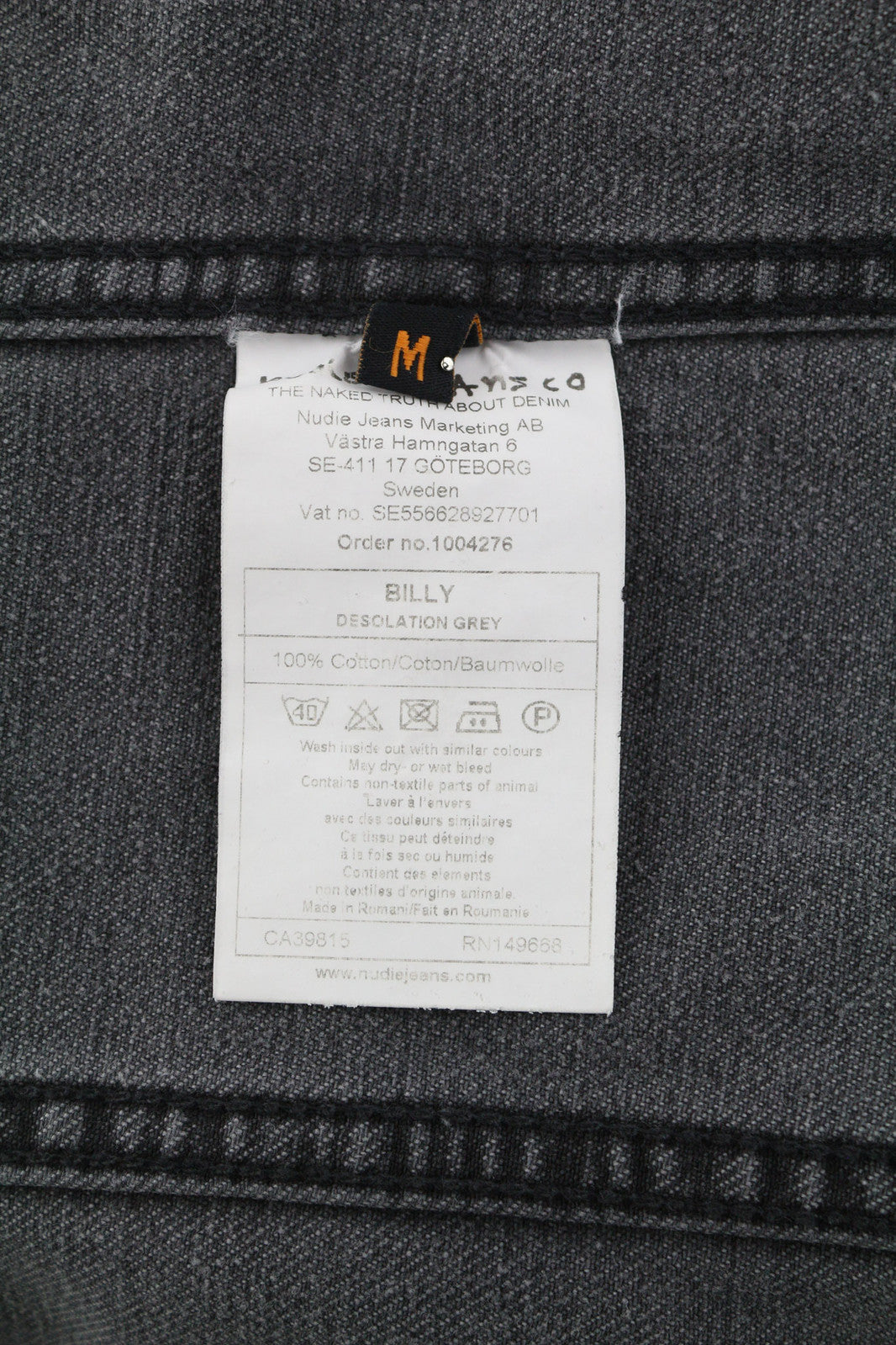 NUDIE Billy Men Jacket M Desolation Grey Neck Button Up Pockets Denim Mid