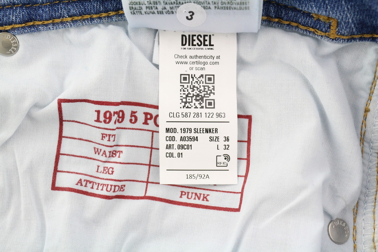 DIESEL 1979 Sleenker 09C01 Men Jeans W36/L32 Low Waist Skinny Denim Blue RRP€195