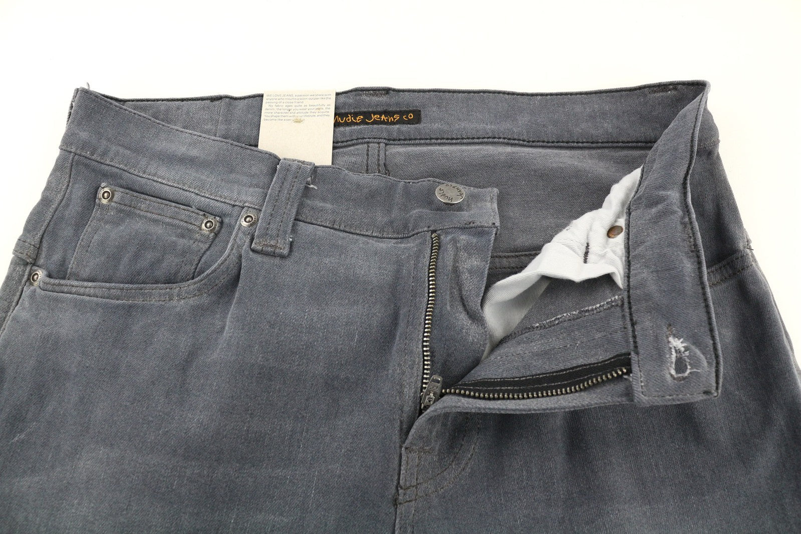 NUDIE JEANS Thin Finn Men Jeans W31/L32 Slim Fit Grey Faded Casual Stretch