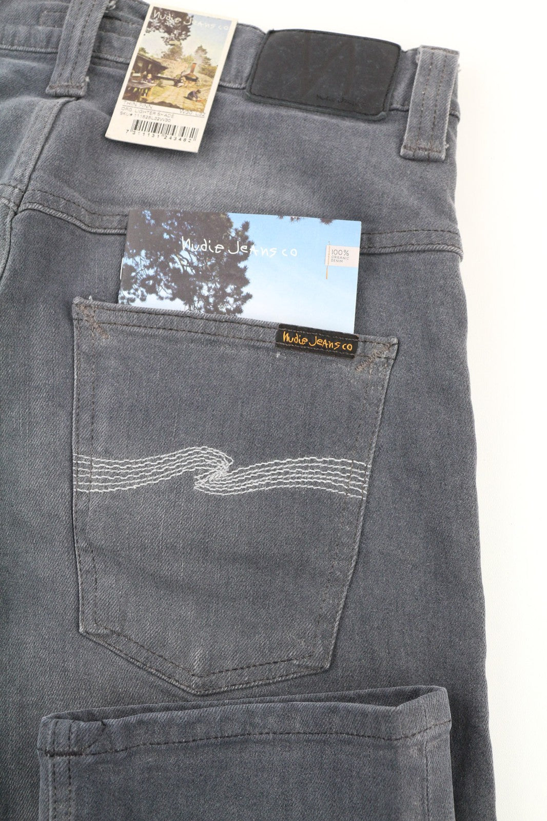 NUDIE JEANS Thin Finn Men Jeans W30/L32 Slim Grey Cotton Elastane Faded Washed