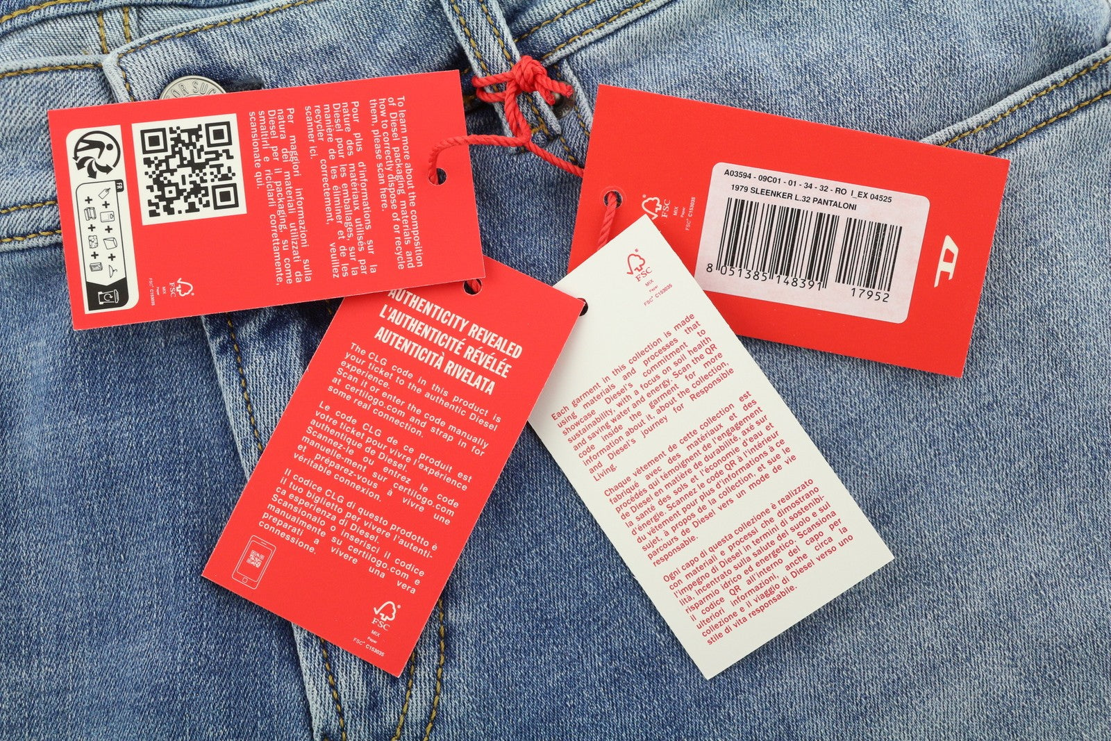 DIESEL 1979 Sleenker 09C01 Men Jeans W34/L32 Low Waist Skinny Denim Blue RRP195