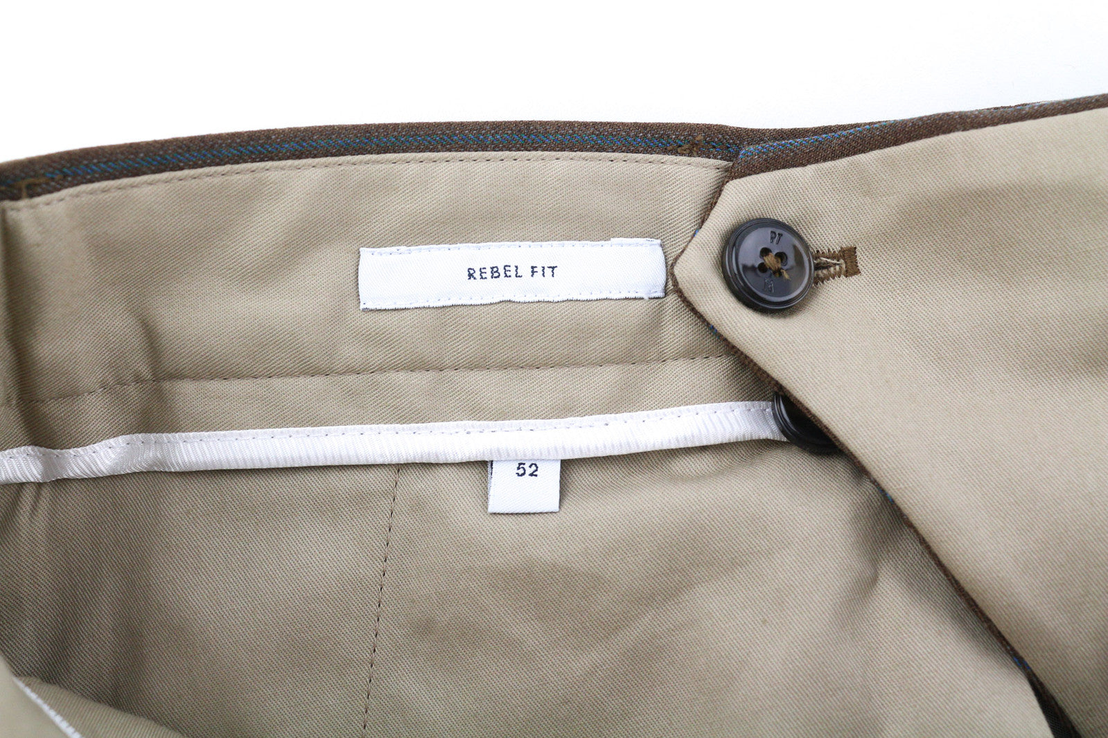 PT TORINO Rebel Fit Men Trousers 52 W37 Brown Fleece Wool Blend Pleat Pinstripe