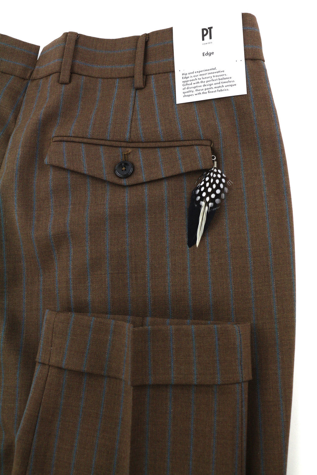 PT TORINO Rebel Fit Men Trousers 52 W37 Brown Fleece Wool Blend Pleat Pinstripe