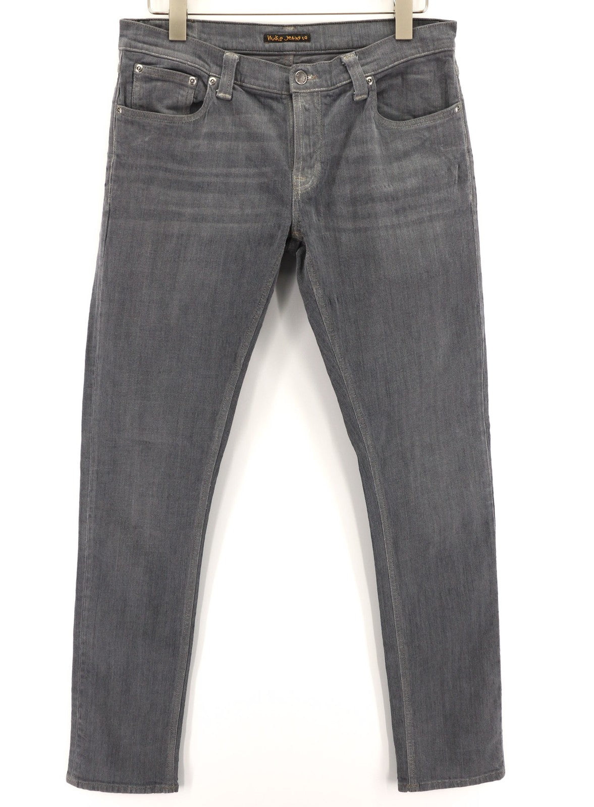 NUDIE JEANS Tight Long John Men Jeans W32/L34 Organic Charcoal Slim Logo Zipper