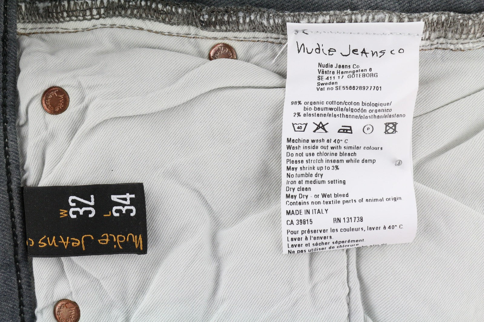 NUDIE JEANS Tight Long John Men Jeans W32/L34 Organic Charcoal Slim Logo Zipper