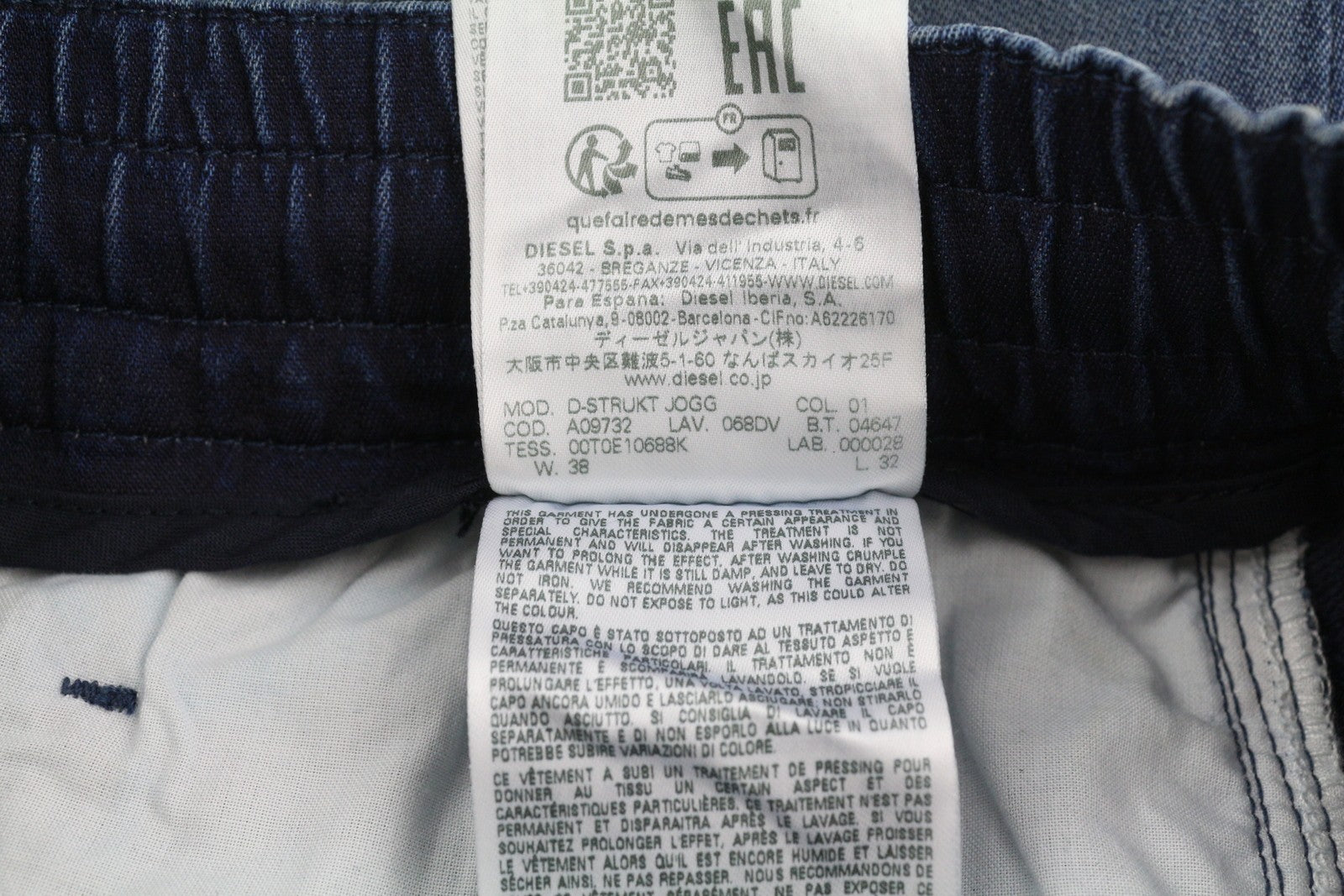 DIESEL D-Strukt Jogg 068DV Men Jeans W38/L32 Elastic Waist Stretch Blue RRP€295