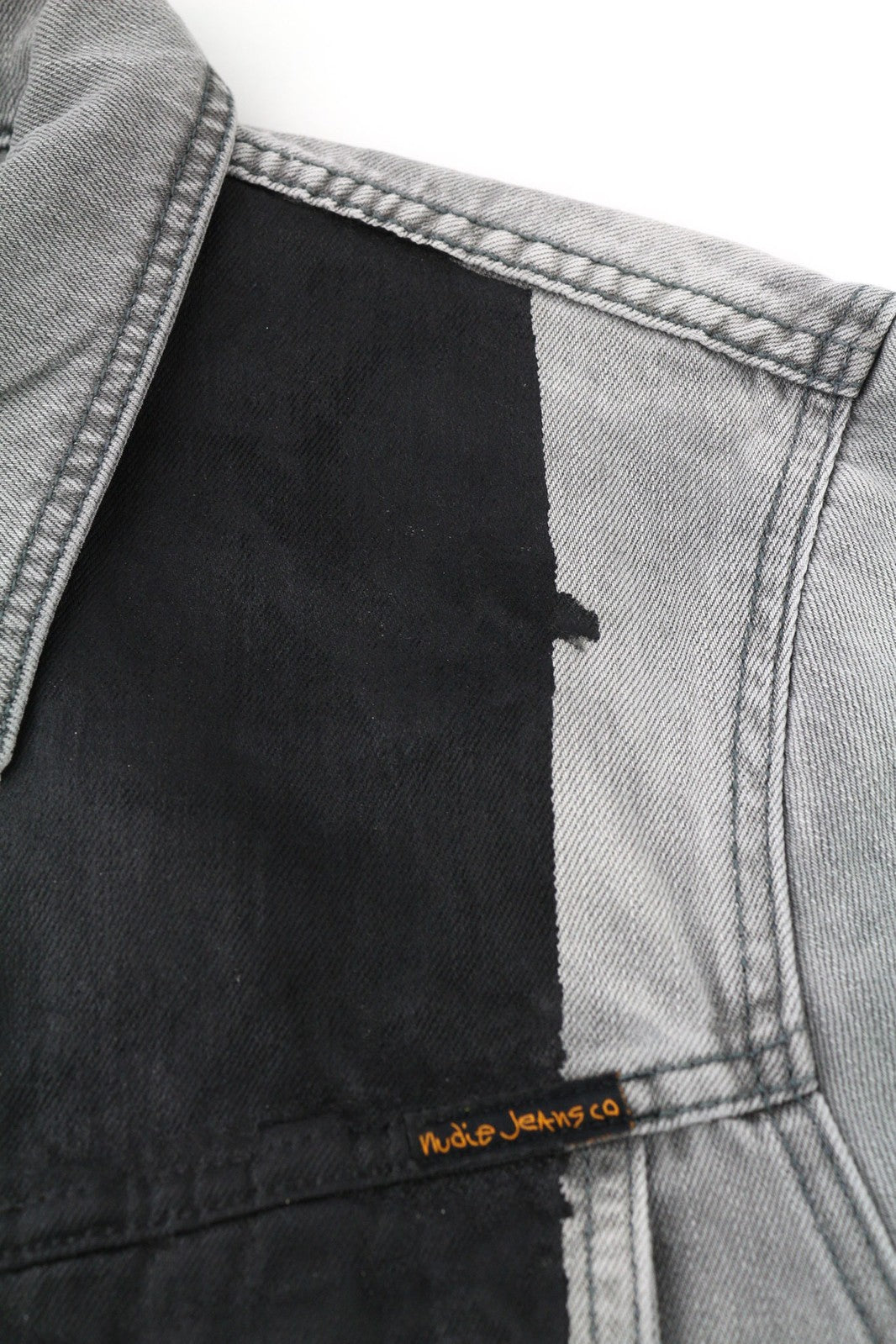 NUDIE JEANS Perry Men Jacket L Organic Black Striped Denim Washed Buttoned Logo