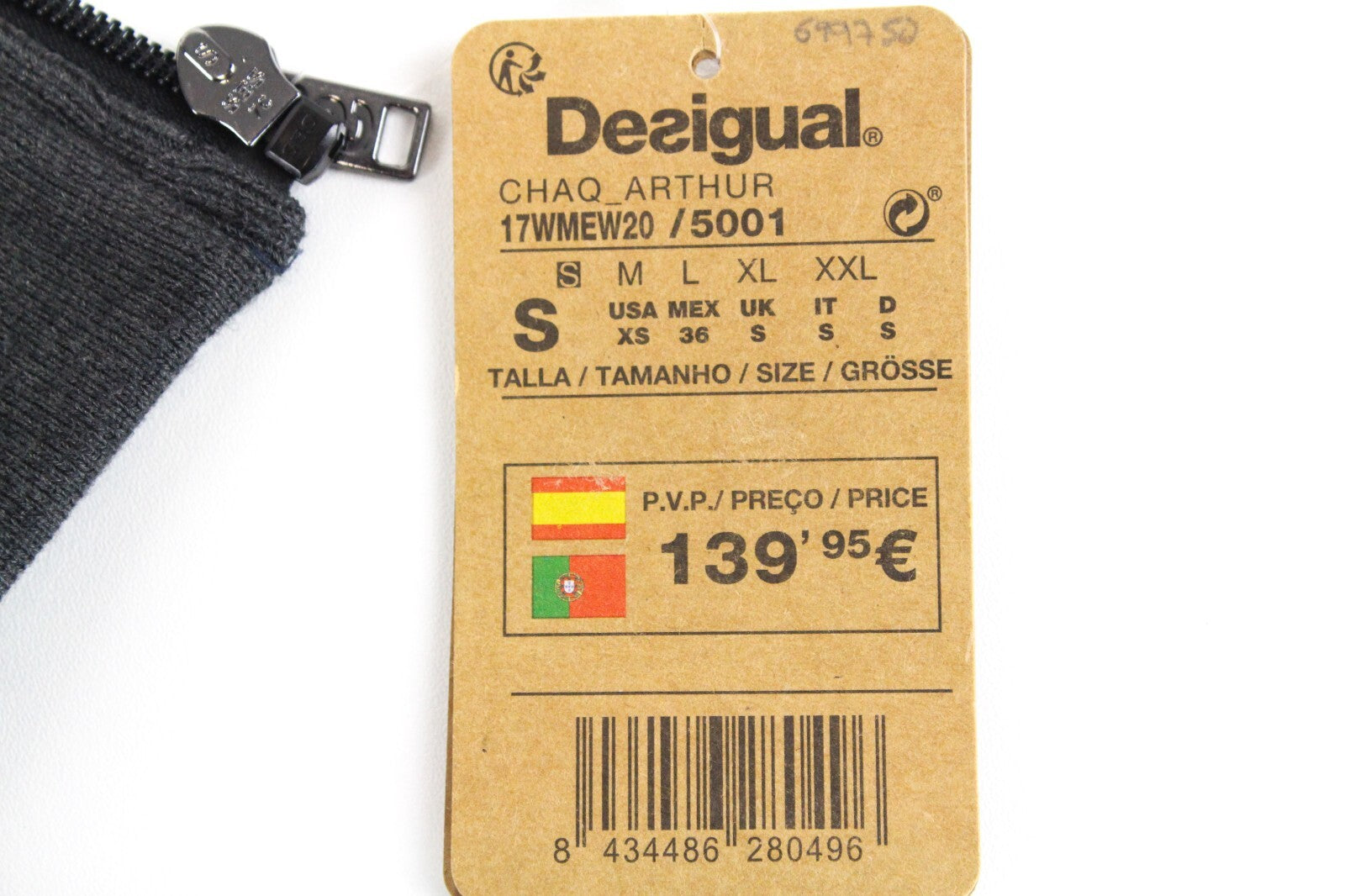 DESIGUAL Arthur Men's Grey Navy Jacket S Hooded Cotton Blend Warm Outerwear