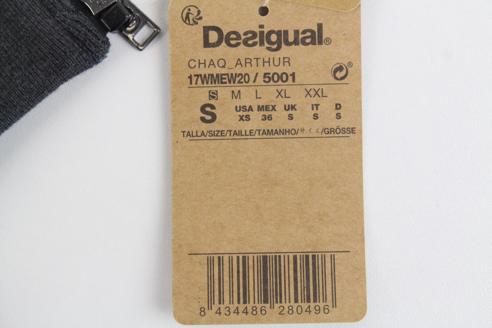 DESIGUAL Arthur Men's Grey Navy Jacket S Hooded Cotton Blend Warm Outerwear