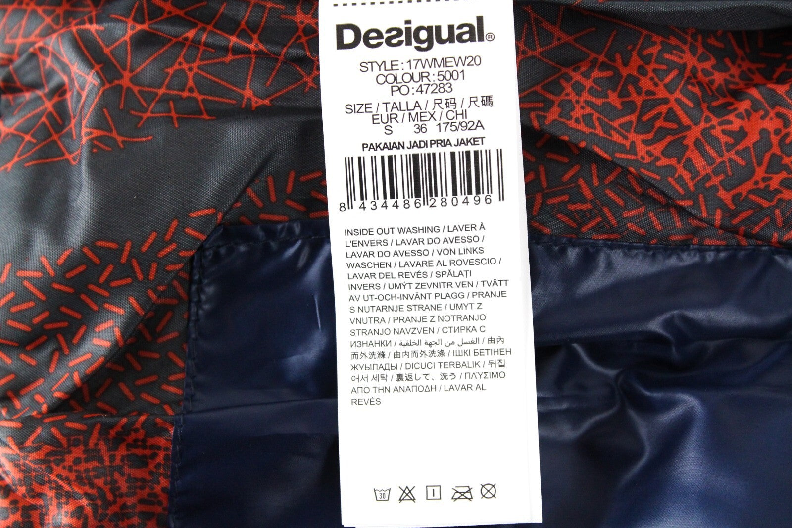 DESIGUAL Arthur Men's Grey Navy Jacket S Hooded Cotton Blend Warm Outerwear