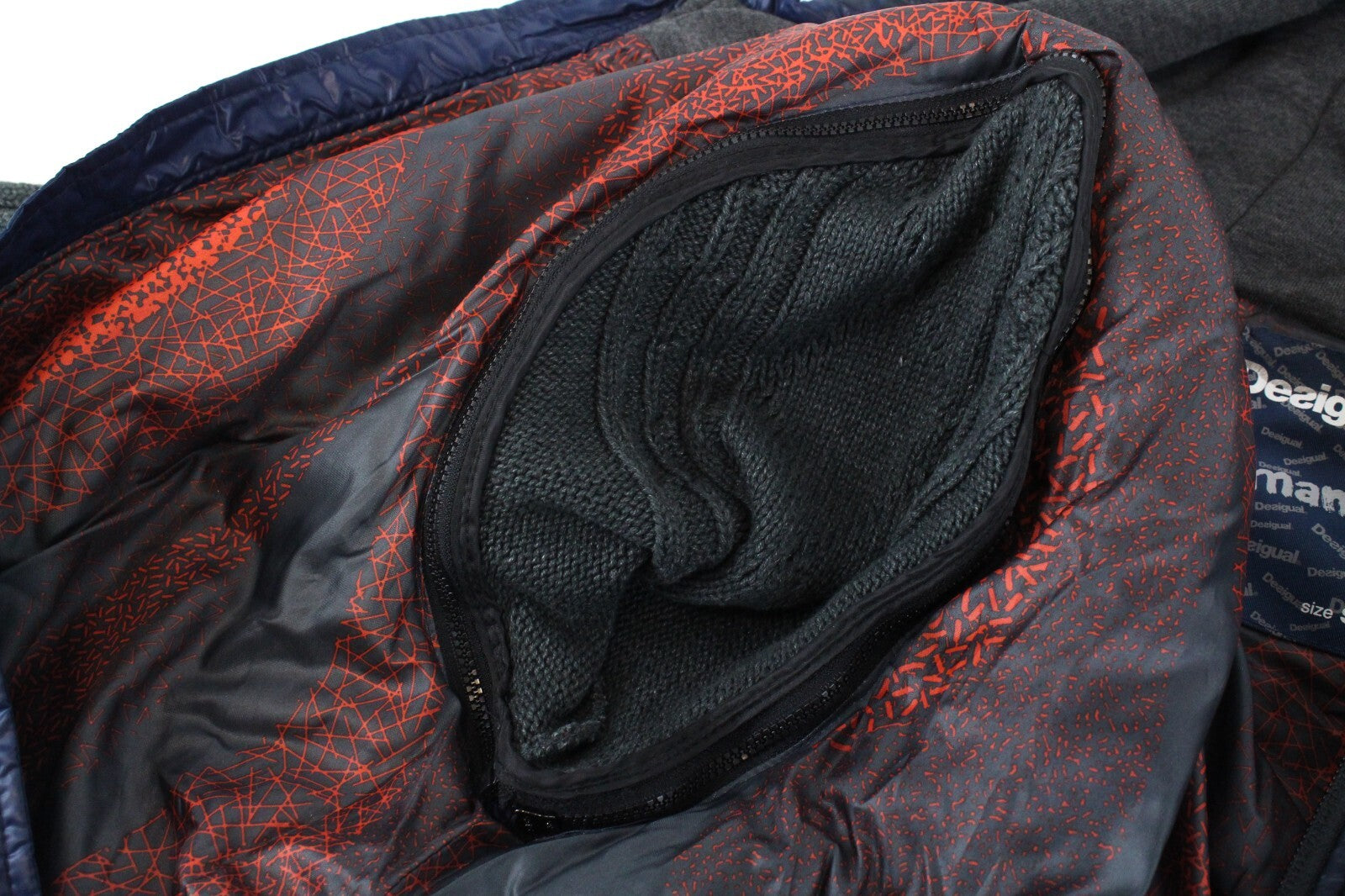 DESIGUAL Arthur Men's Grey Navy Jacket S Hooded Cotton Blend Warm Outerwear