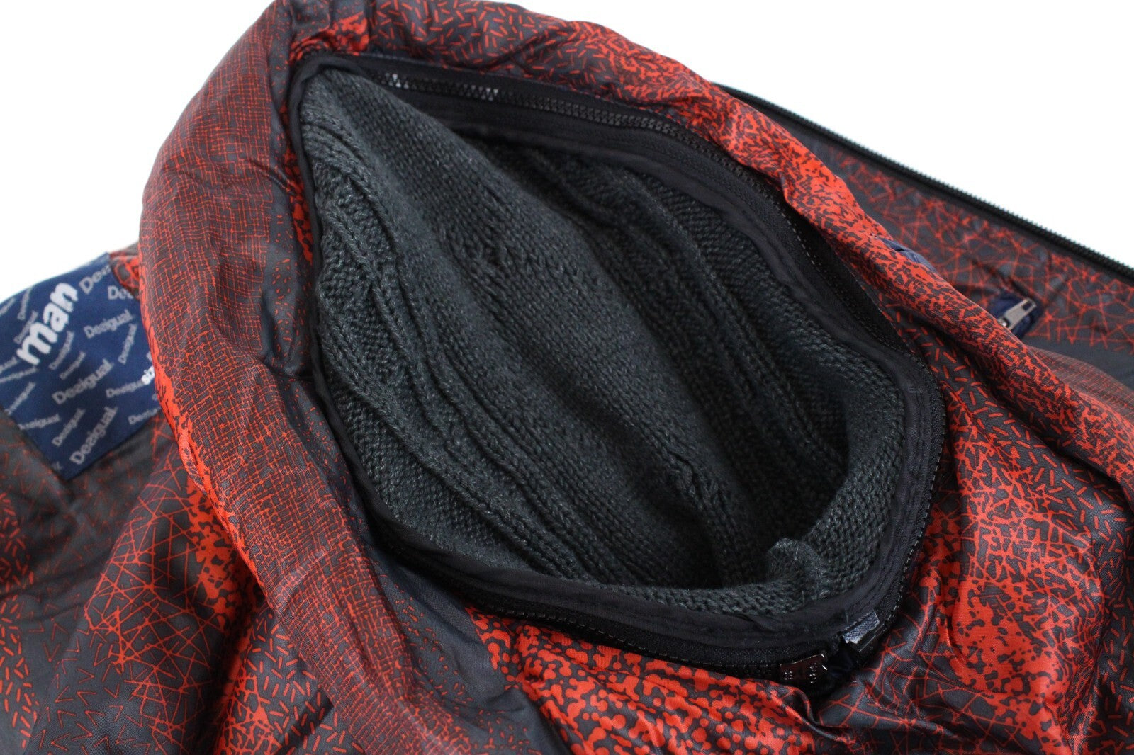 DESIGUAL Arthur Men's Grey Navy Jacket S Hooded Cotton Blend Warm Outerwear