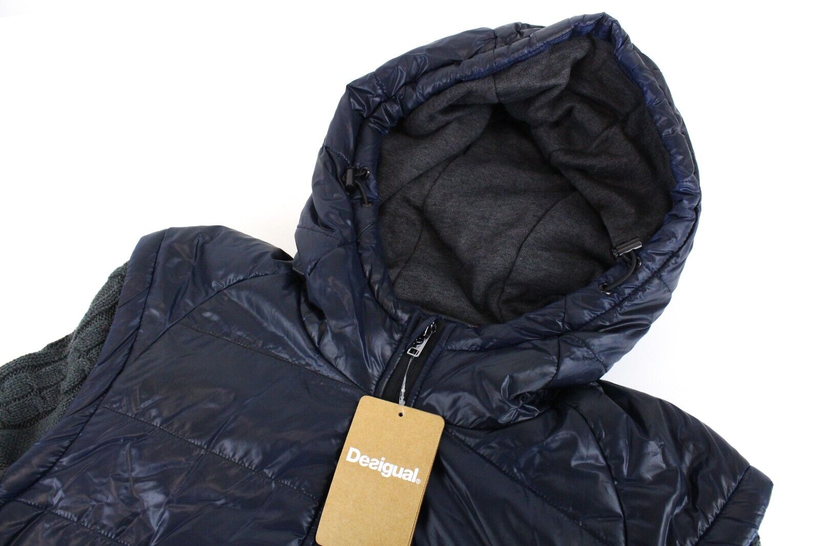 DESIGUAL Arthur Men's Grey Navy Jacket S Hooded Cotton Blend Warm Outerwear