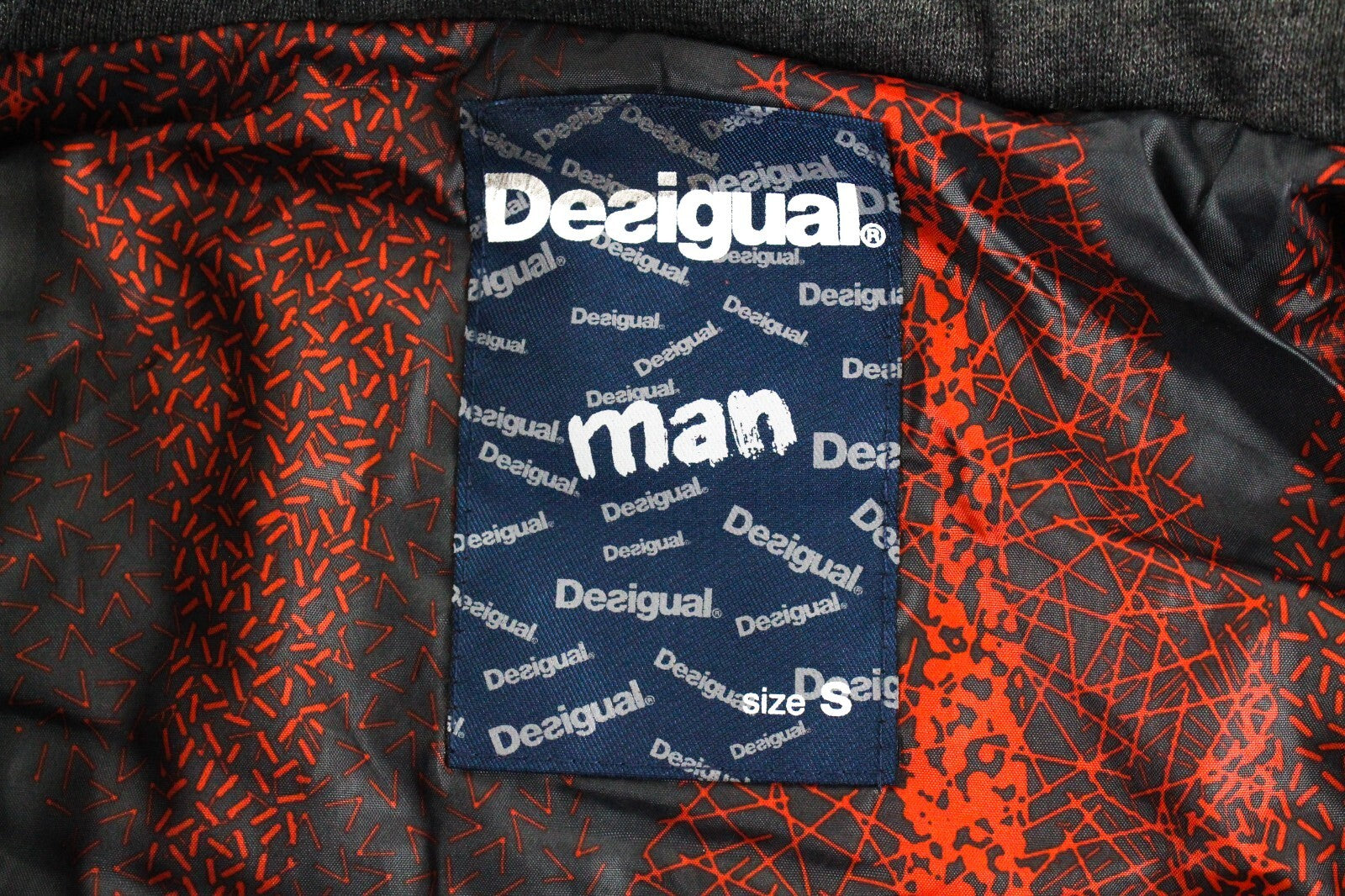 DESIGUAL Arthur Men's Grey Navy Jacket S Hooded Cotton Blend Warm Outerwear