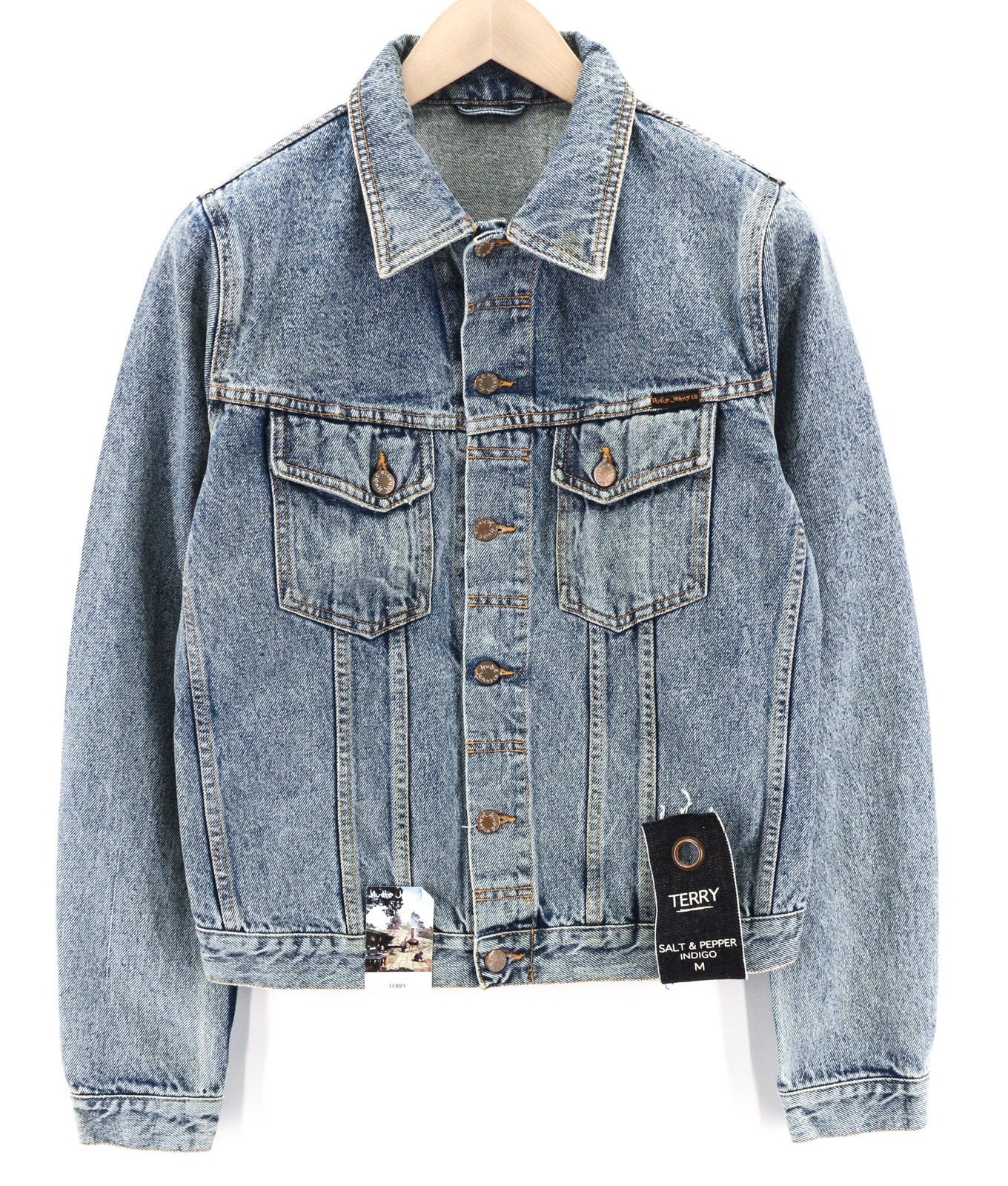 NUDIE JEANS Terry Men Jacket M Denim Sakt & Pepper Indigo Buttoned Spread Logo