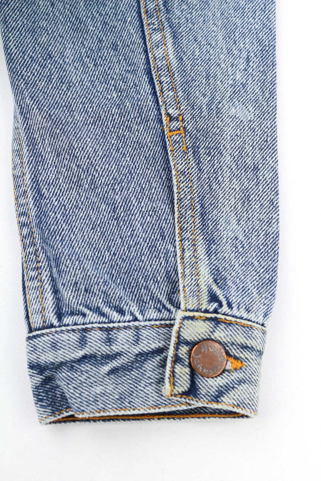 NUDIE JEANS Terry Men Jacket M Denim Sakt & Pepper Indigo Buttoned Spread Logo