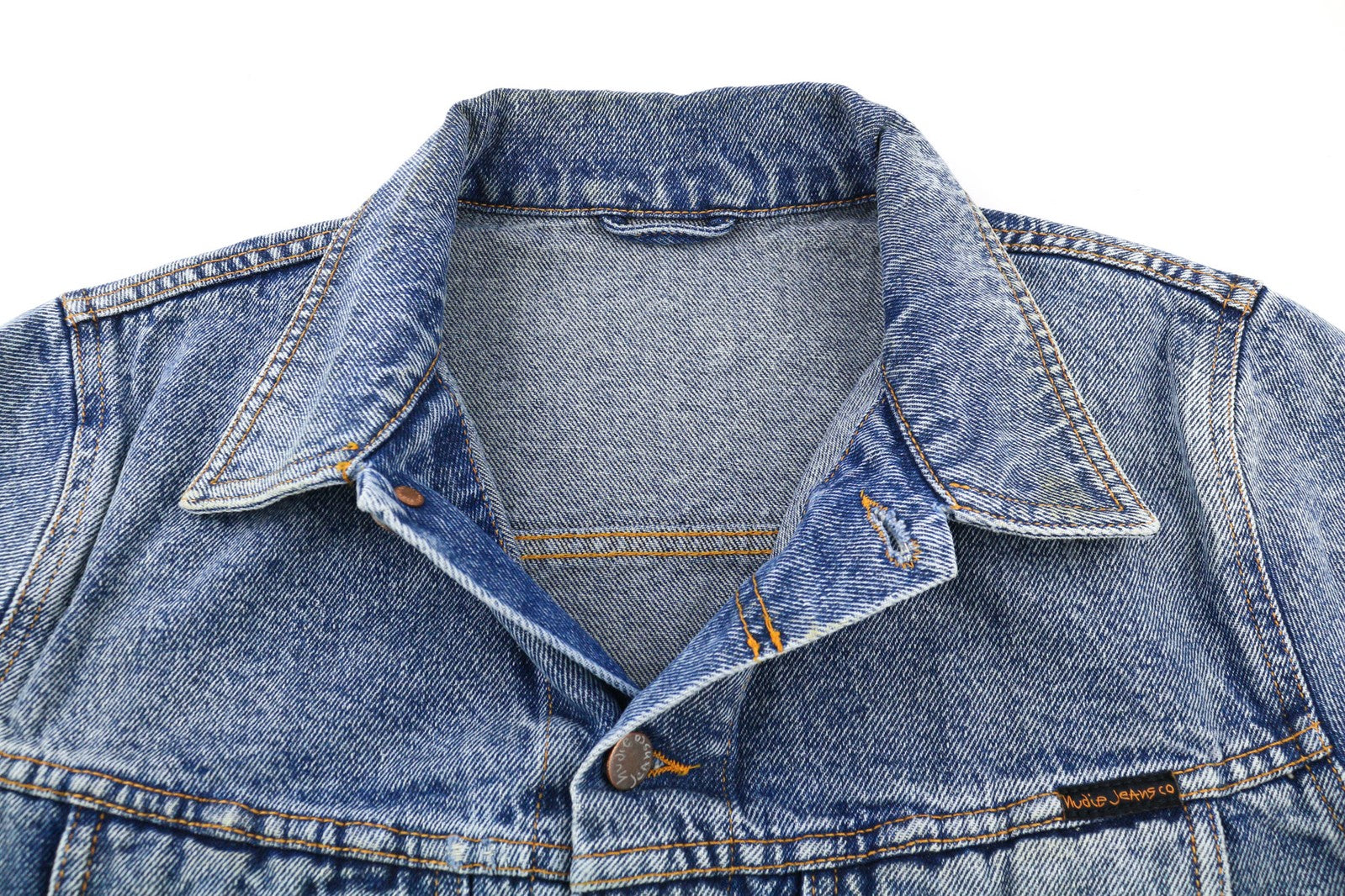 NUDIE JEANS Terry Men Jacket M Denim Sakt & Pepper Indigo Buttoned Spread Logo