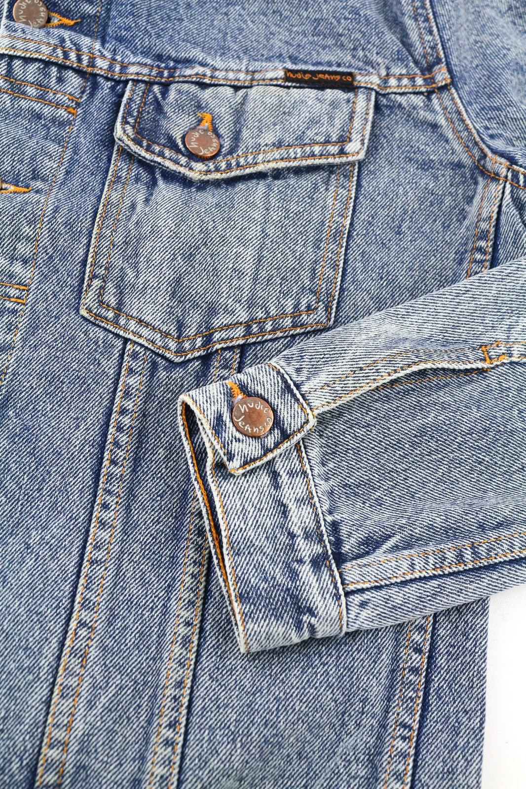 NUDIE JEANS Terry Men Jacket M Denim Sakt & Pepper Indigo Buttoned Spread Logo