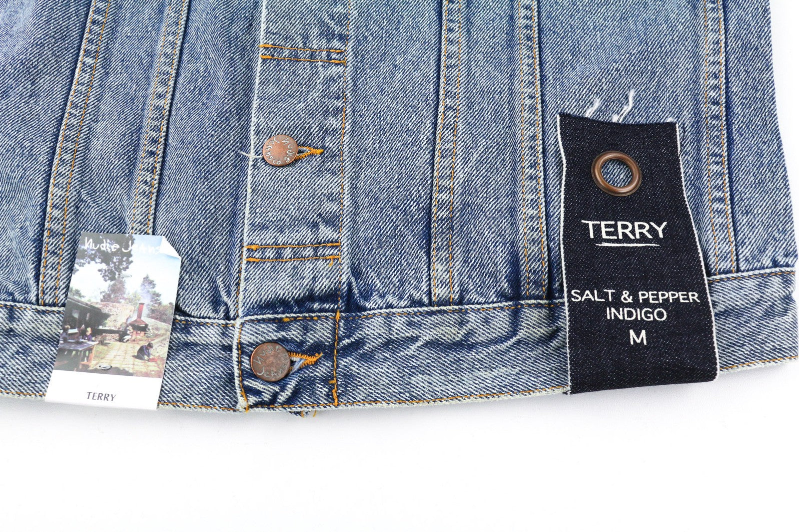 NUDIE JEANS Terry Men Jacket M Denim Sakt & Pepper Indigo Buttoned Spread Logo