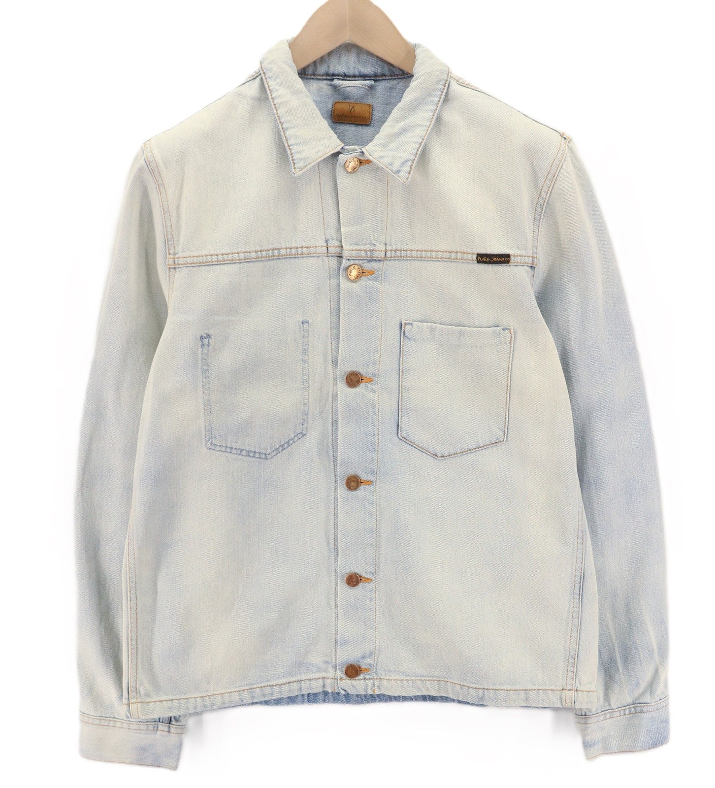 NUDIE JEANS Ronny Men Jacket L Denim Crispy Ocean Washed Buttoned Spread Neck