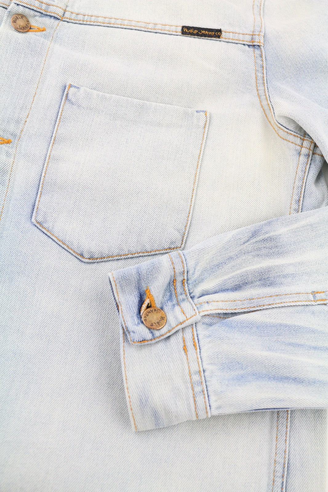 NUDIE JEANS Ronny Men Jacket L Denim Crispy Ocean Washed Buttoned Spread Neck