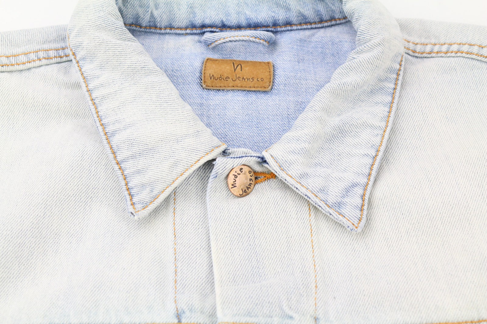 NUDIE JEANS Ronny Men Jacket L Denim Crispy Ocean Washed Buttoned Spread Neck