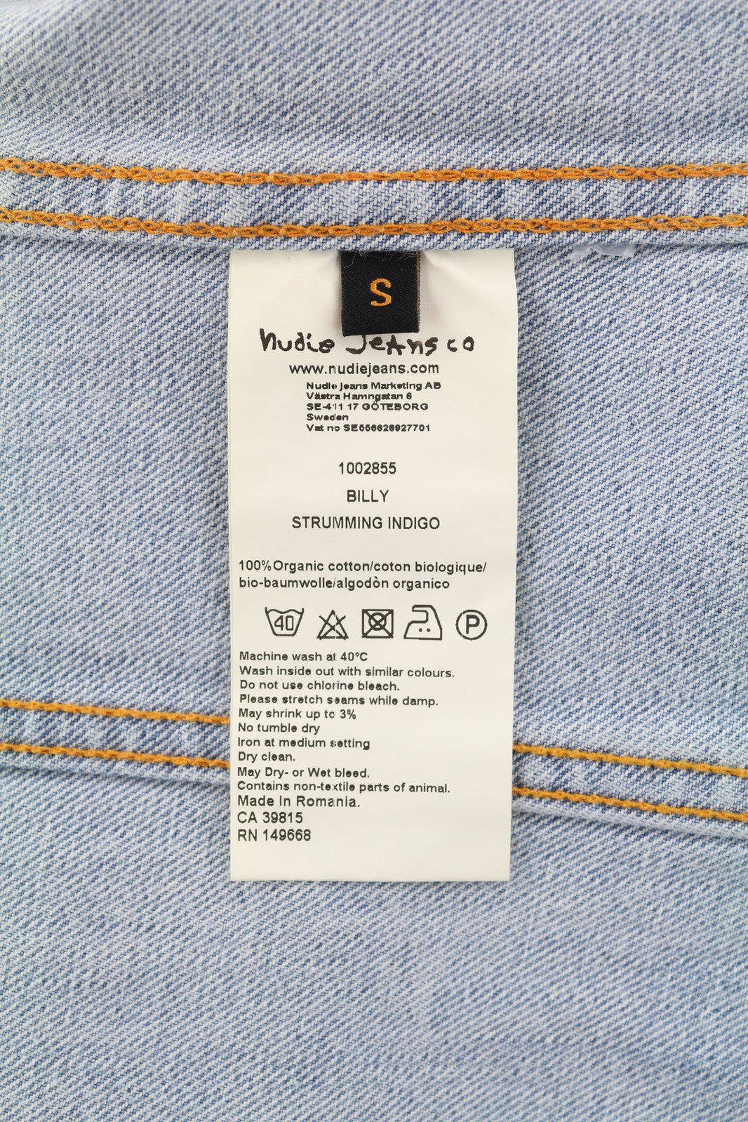 NUDIE Billy Men Jacket S Strumming Indigo Organic Cotton Button Up Denim Blue